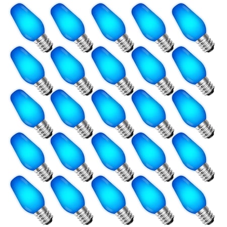 C7 LED Blue Light Bulbs for String Lights 0.5W Enclosed Fixture Rated E12 Candelabra Base, 25PK